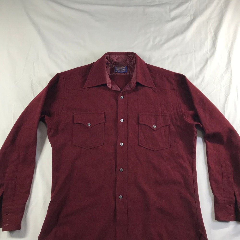 Pendleton Mens Large Burgundy Red Wool Western Pearl Snap Shirt Made in USA - Picture 5 of 9
